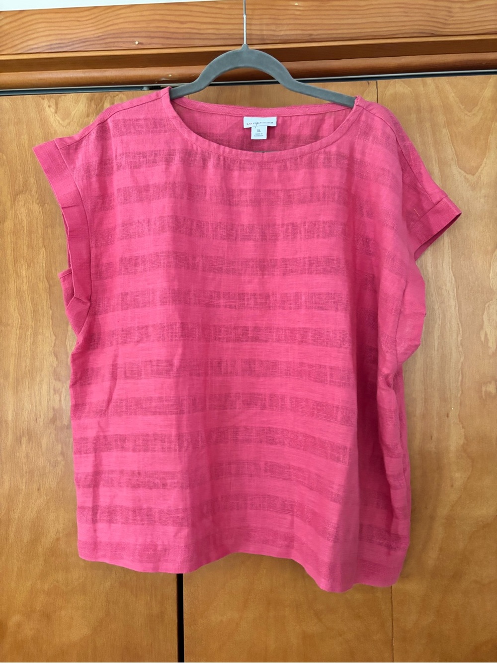 Liz Claiborne Pink Striped Boxy Cap-Sleeve Top